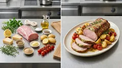 Saftiger Schweinerücken mit Kräuterkruste – Ofenkartoffeln garen gleich mit